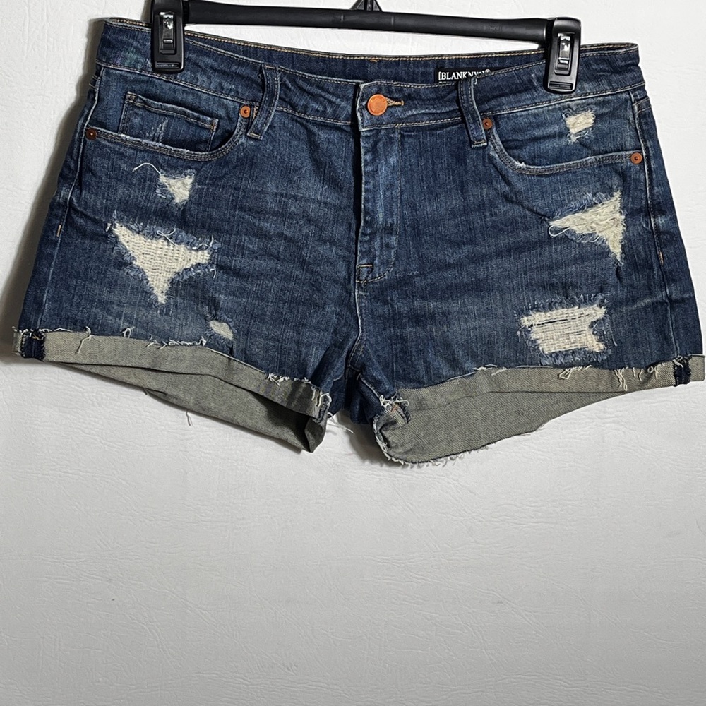 BLANKnyc Fulton Roll Up Short Blue Distressed Denim Sz 30 - Picture 2 of 8